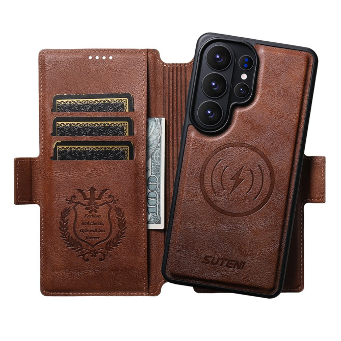 Coque Samsung Galaxy S26 Ultra Q-07 Magnétique Détachable Texture Cuir