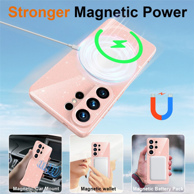 Coque Samsung Galaxy S26 Ultra Magnétique Pailletée avec Cordon