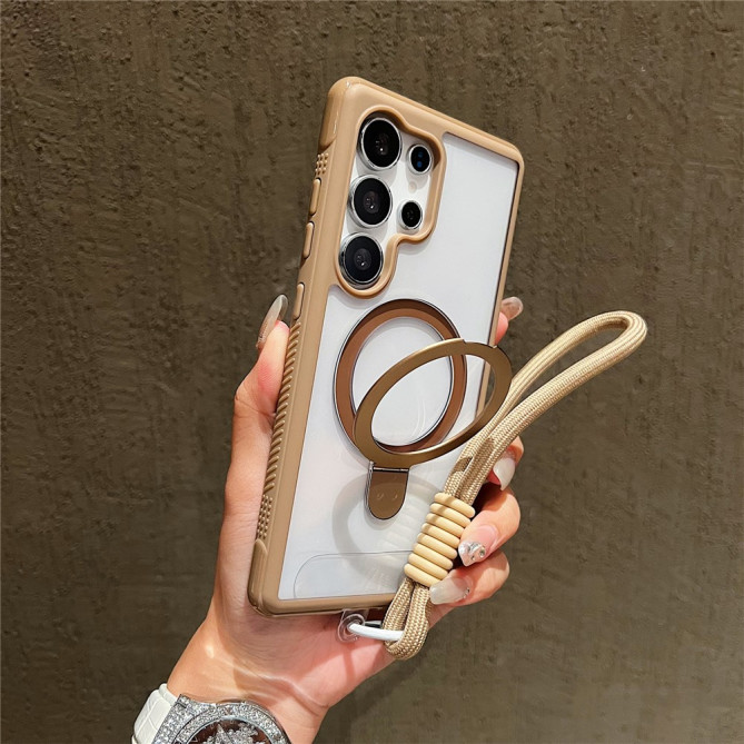 Coque Samsung Galaxy S26 Ultra Transparente avec Support Rotatif et Dragonne