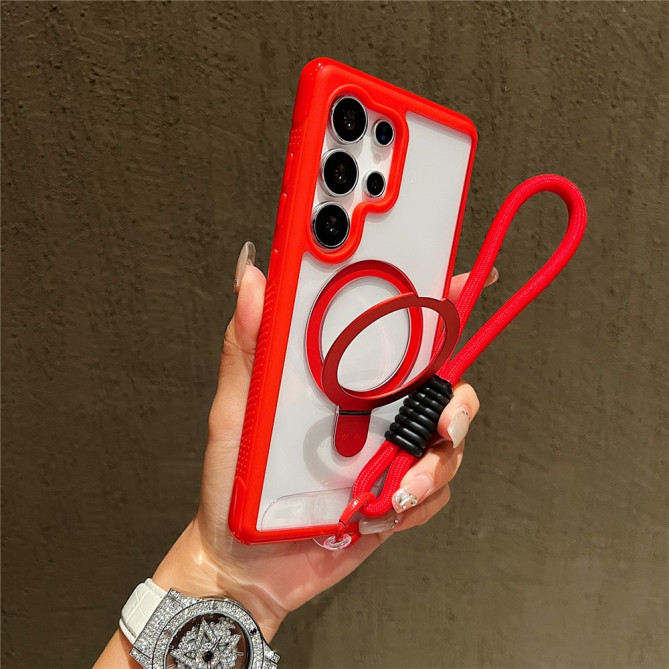 Coque Samsung Galaxy S26 Ultra Transparente avec Support Rotatif et Dragonne