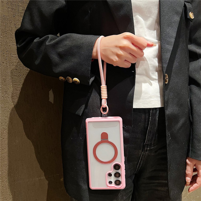 Coque Samsung Galaxy S26 Ultra Transparente avec Support Rotatif et Dragonne