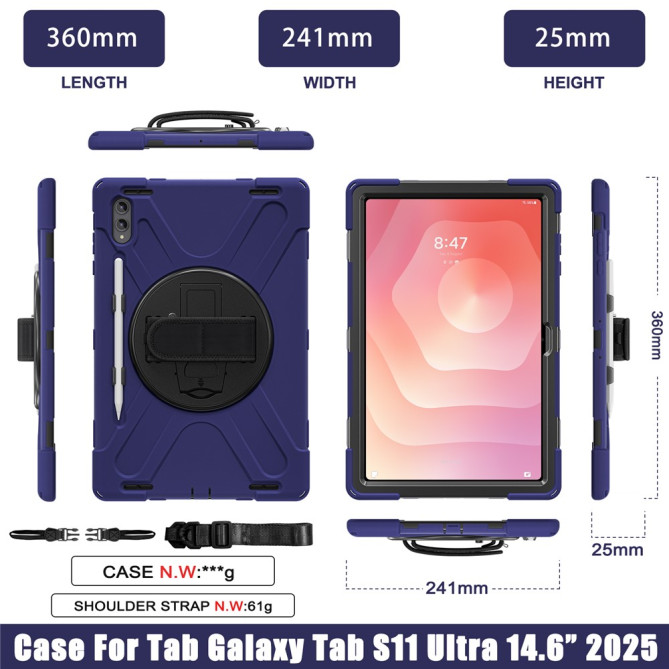 Coque Samsung Galaxy Tab S11 Ultra Armor Support Rotatif et Bandoulière
