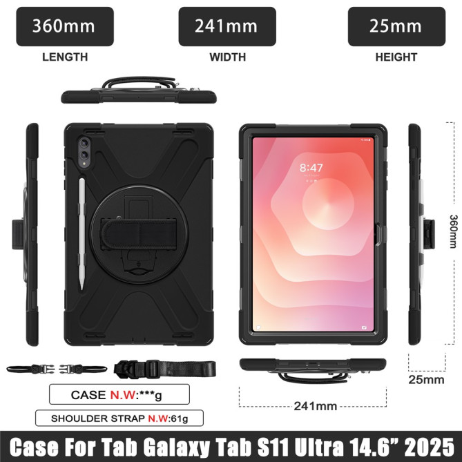 Coque Samsung Galaxy Tab S11 Ultra Armor Support Rotatif et Bandoulière