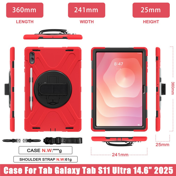 Coque Samsung Galaxy Tab S11 Ultra Armor Support Rotatif et Bandoulière