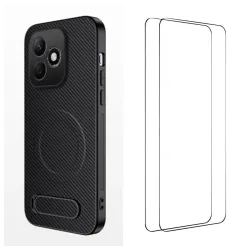Coque Honor 600 Lite Carbone Magnétique Support + Verres