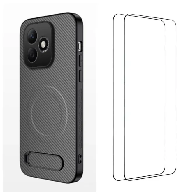 Coque Honor 600 Lite Carbone Magnétique Support + Verres