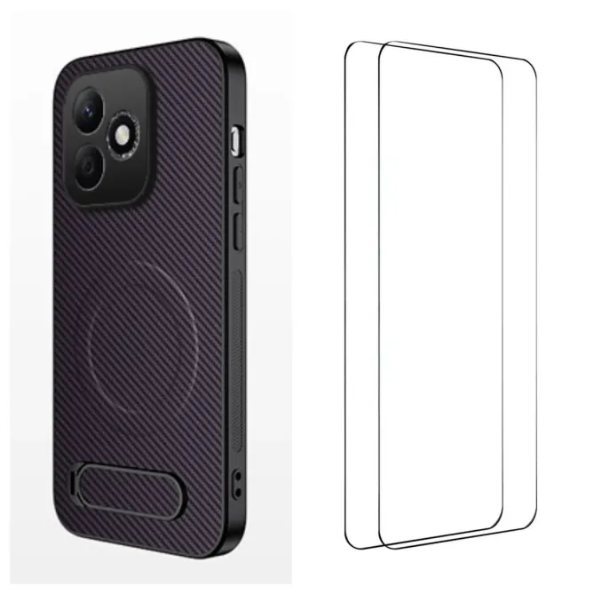 Coque Honor 600 Lite Carbone Magnétique Support + Verres