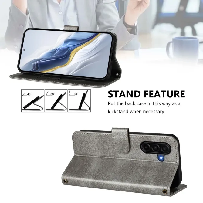 Housse Samsung Galaxy A57 Texture Cuir Rétro avec Dragonne