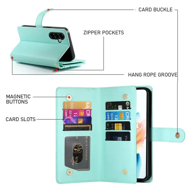 Housse Samsung Galaxy A57 Porte-Cartes Zippé avec Dragonne