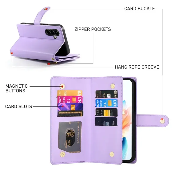 Housse Samsung Galaxy A57 Porte-Cartes Zippé avec Dragonne