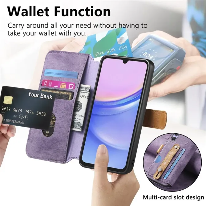 Housse Samsung Galaxy A57 Portefeuille Cuir Rétro avec Sangle