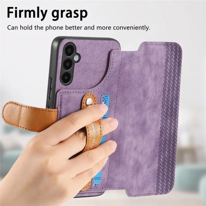 Housse Samsung Galaxy A57 Portefeuille Cuir Rétro avec Sangle