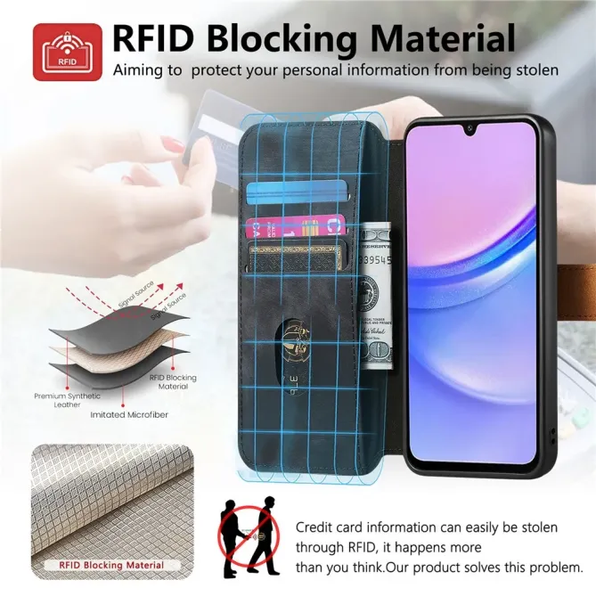 Housse Samsung Galaxy A57 Portefeuille Cuir Rétro avec Sangle