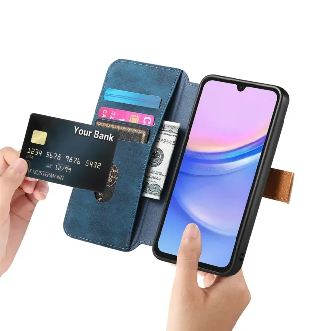 Housse Samsung Galaxy A57 Portefeuille Cuir Rétro avec Sangle