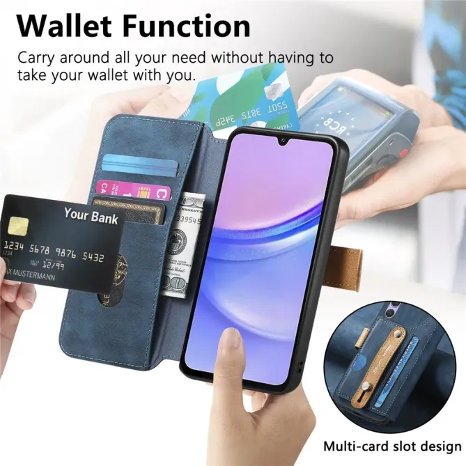 Housse Samsung Galaxy A57 Portefeuille Cuir Rétro avec Sangle