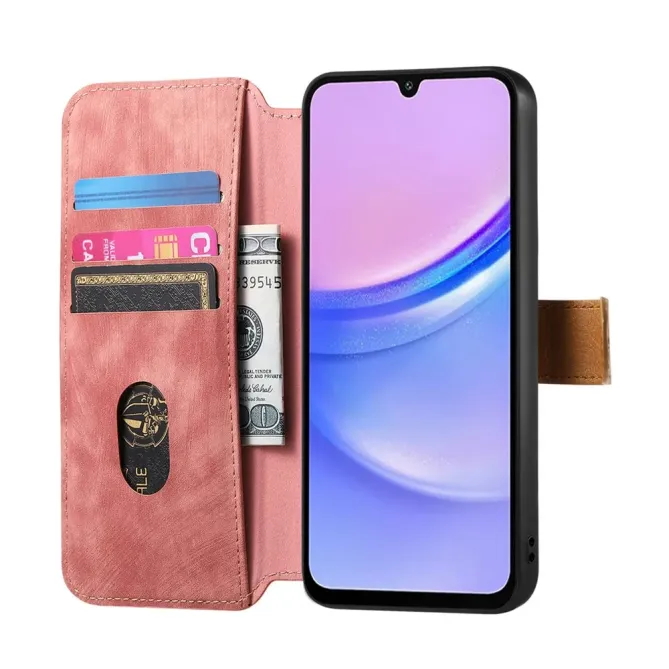 Housse Samsung Galaxy A57 Portefeuille Cuir Rétro avec Sangle
