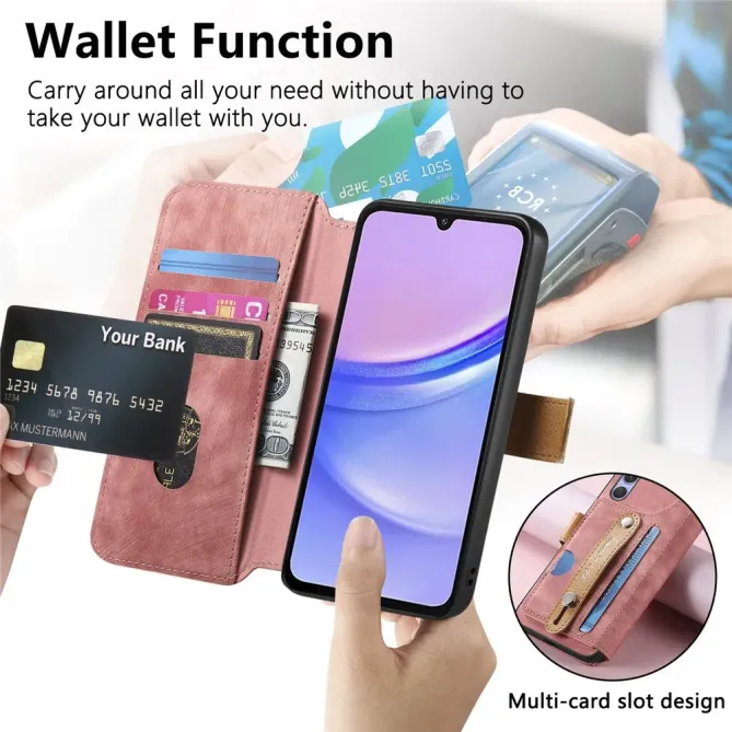 Housse Samsung Galaxy A57 Portefeuille Cuir Rétro avec Sangle