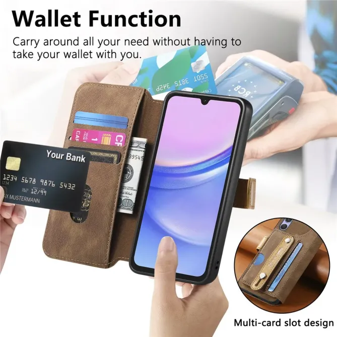 Housse Samsung Galaxy A57 Portefeuille Cuir Rétro avec Sangle