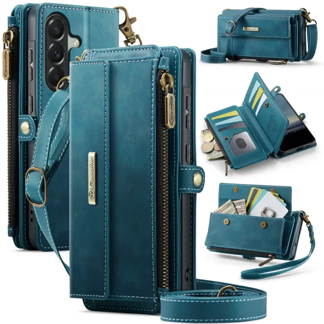 Housse Samsung Galaxy A57 Effet Cuir Portefeuille Zippé Bandoulière C39