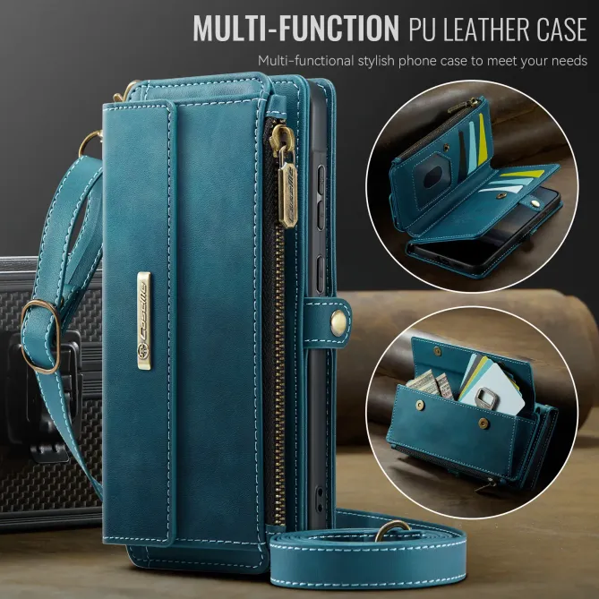 Housse Samsung Galaxy A57 Effet Cuir Portefeuille Zippé Bandoulière C39