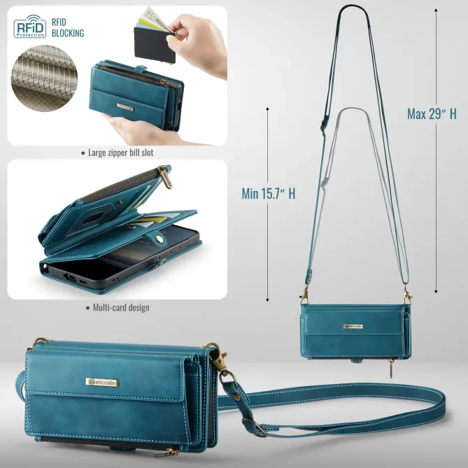 Housse Samsung Galaxy A57 Effet Cuir Portefeuille Zippé Bandoulière C39