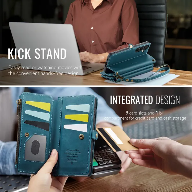 Housse Samsung Galaxy A57 Effet Cuir Portefeuille Zippé Bandoulière C39