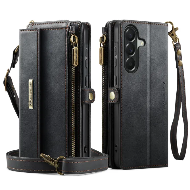 Housse Samsung Galaxy A57 Effet Cuir Portefeuille Zippé Bandoulière C39