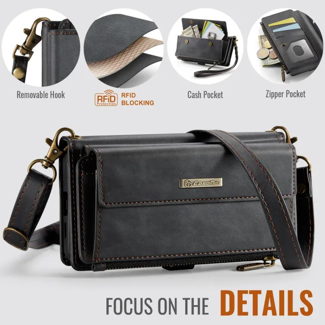 Housse Samsung Galaxy A57 Effet Cuir Portefeuille Zippé Bandoulière C39