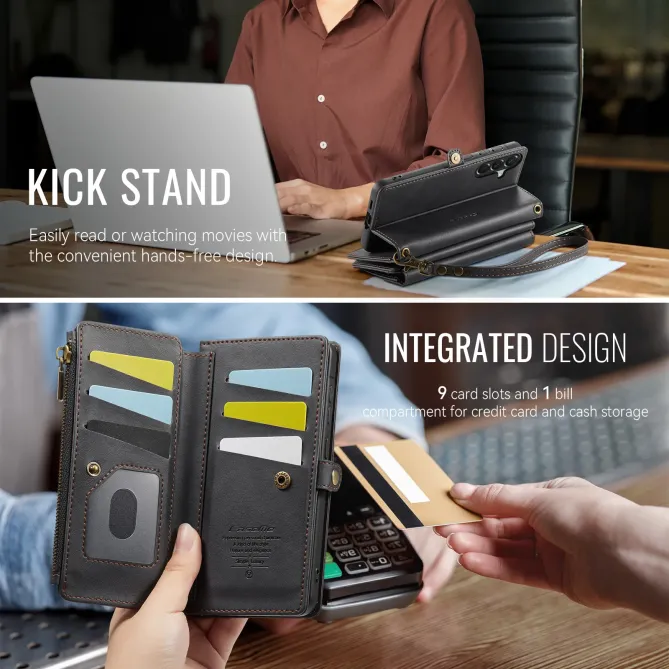 Housse Samsung Galaxy A57 Effet Cuir Portefeuille Zippé Bandoulière C39