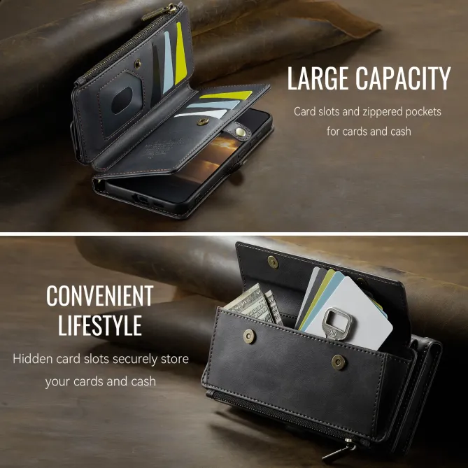 Housse Samsung Galaxy A57 Effet Cuir Portefeuille Zippé Bandoulière C39