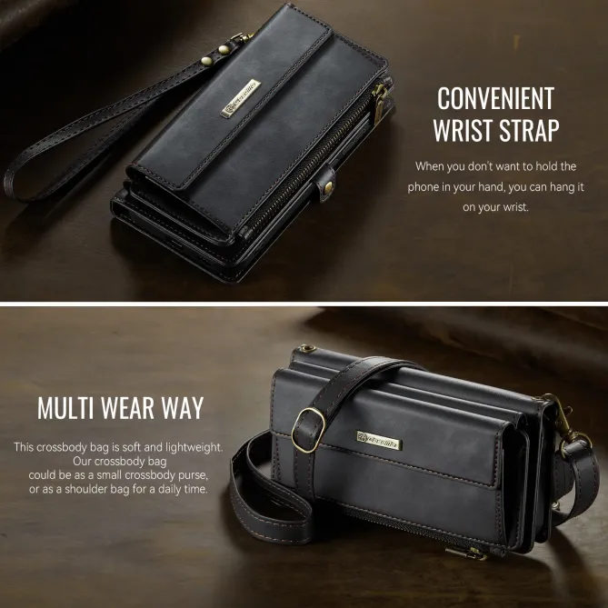 Housse Samsung Galaxy A57 Effet Cuir Portefeuille Zippé Bandoulière C39