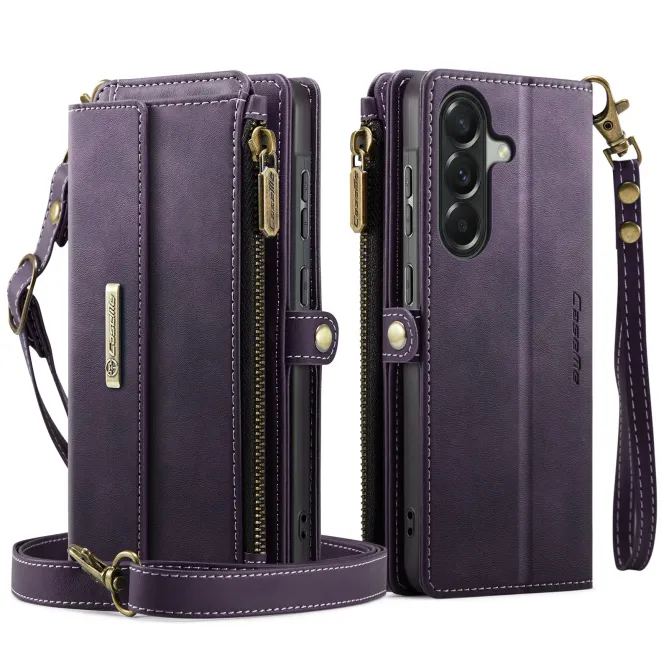 Housse Samsung Galaxy A57 Effet Cuir Portefeuille Zippé Bandoulière C39