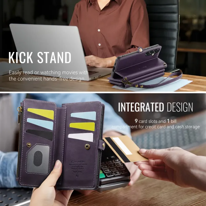 Housse Samsung Galaxy A57 Effet Cuir Portefeuille Zippé Bandoulière C39