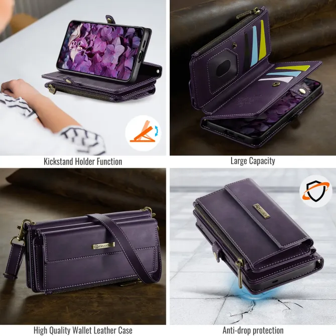 Housse Samsung Galaxy A57 Effet Cuir Portefeuille Zippé Bandoulière C39