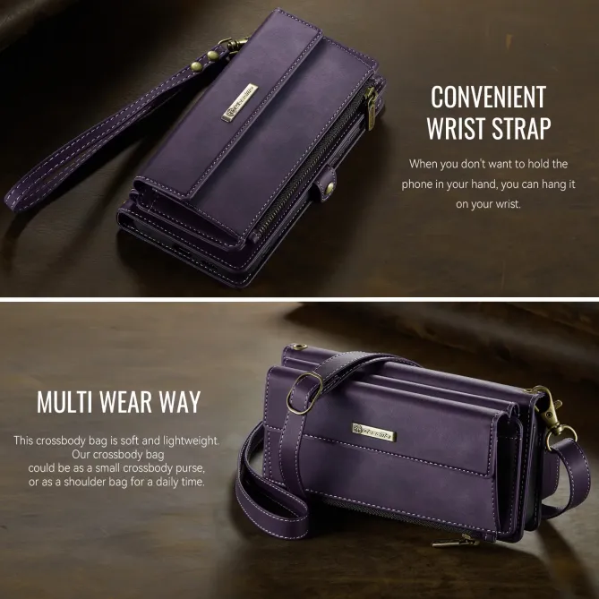 Housse Samsung Galaxy A57 Effet Cuir Portefeuille Zippé Bandoulière C39