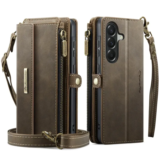 Housse Samsung Galaxy A57 Effet Cuir Portefeuille Zippé Bandoulière C39