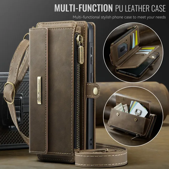 Housse Samsung Galaxy A57 Effet Cuir Portefeuille Zippé Bandoulière C39