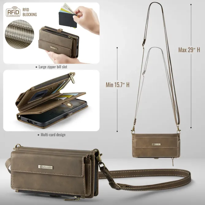 Housse Samsung Galaxy A57 Effet Cuir Portefeuille Zippé Bandoulière C39