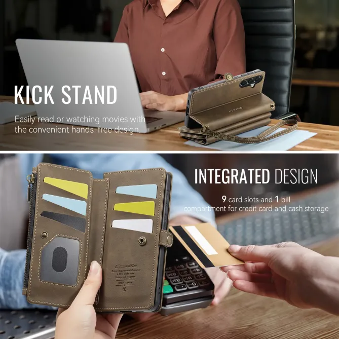 Housse Samsung Galaxy A57 Effet Cuir Portefeuille Zippé Bandoulière C39