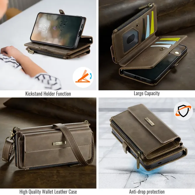 Housse Samsung Galaxy A57 Effet Cuir Portefeuille Zippé Bandoulière C39