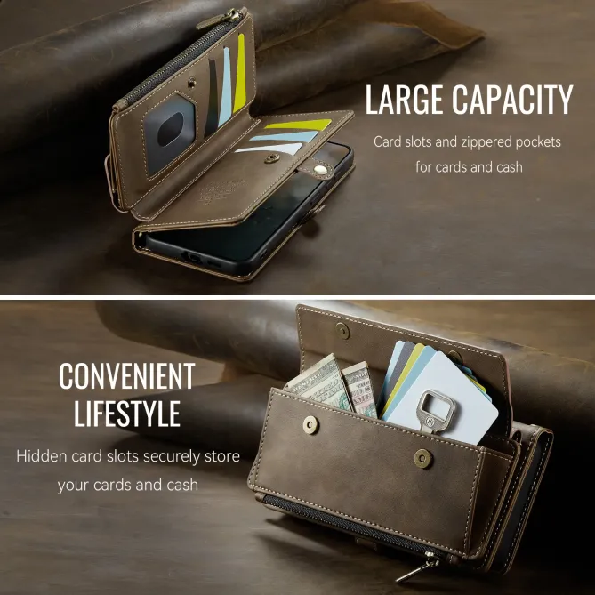 Housse Samsung Galaxy A57 Effet Cuir Portefeuille Zippé Bandoulière C39