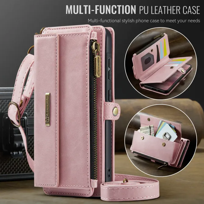 Housse Samsung Galaxy A57 Effet Cuir Portefeuille Zippé Bandoulière C39