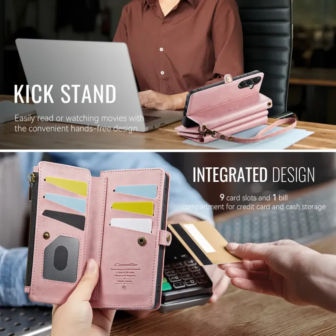 Housse Samsung Galaxy A57 Effet Cuir Portefeuille Zippé Bandoulière C39