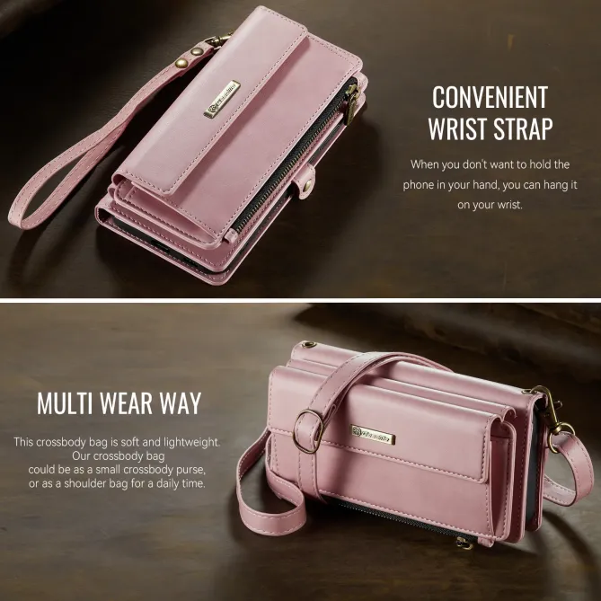 Housse Samsung Galaxy A57 Effet Cuir Portefeuille Zippé Bandoulière C39