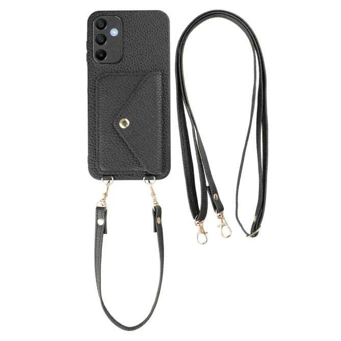 Coque Samsung Galaxy A57 Texture Litchi Porte-Cartes et Bandoulière