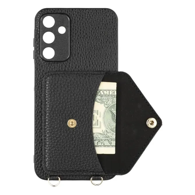 Coque Samsung Galaxy A57 Texture Litchi Porte-Cartes et Bandoulière