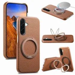 Coque Samsung Galaxy A57 Cuir Grainé Magnétique Anneau Rotatif