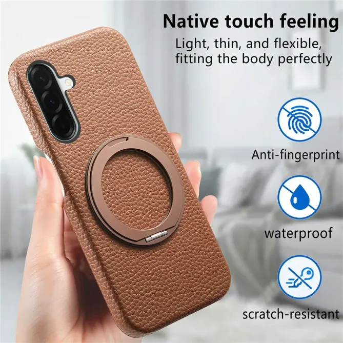 Coque Samsung Galaxy A57 Cuir Grainé Magnétique Anneau Rotatif