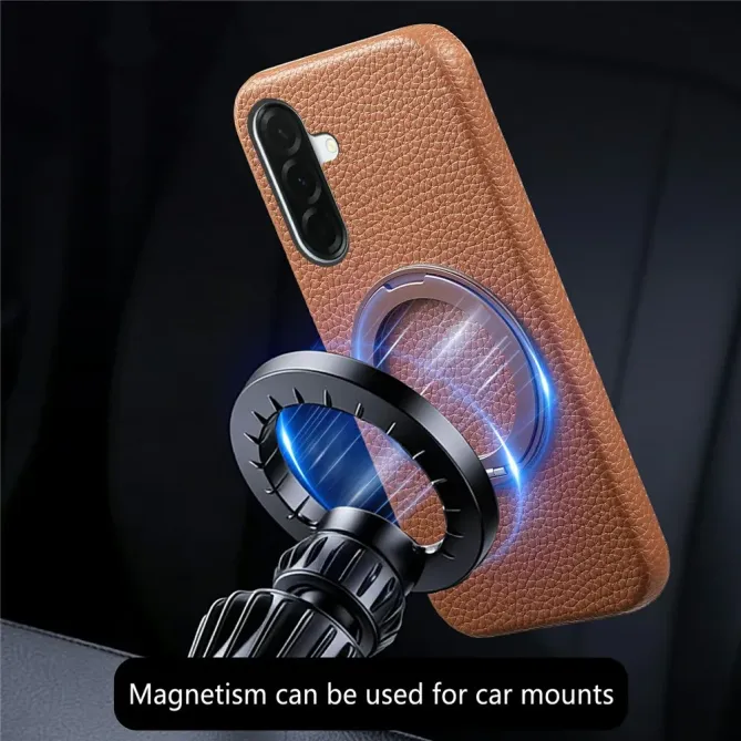 Coque Samsung Galaxy A57 Cuir Grainé Magnétique Anneau Rotatif
