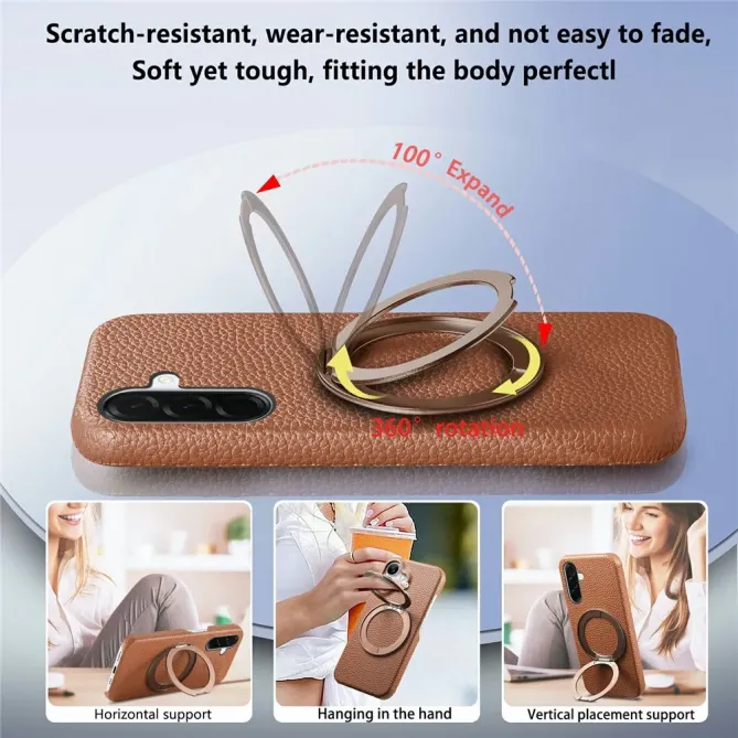 Coque Samsung Galaxy A57 Cuir Grainé Magnétique Anneau Rotatif